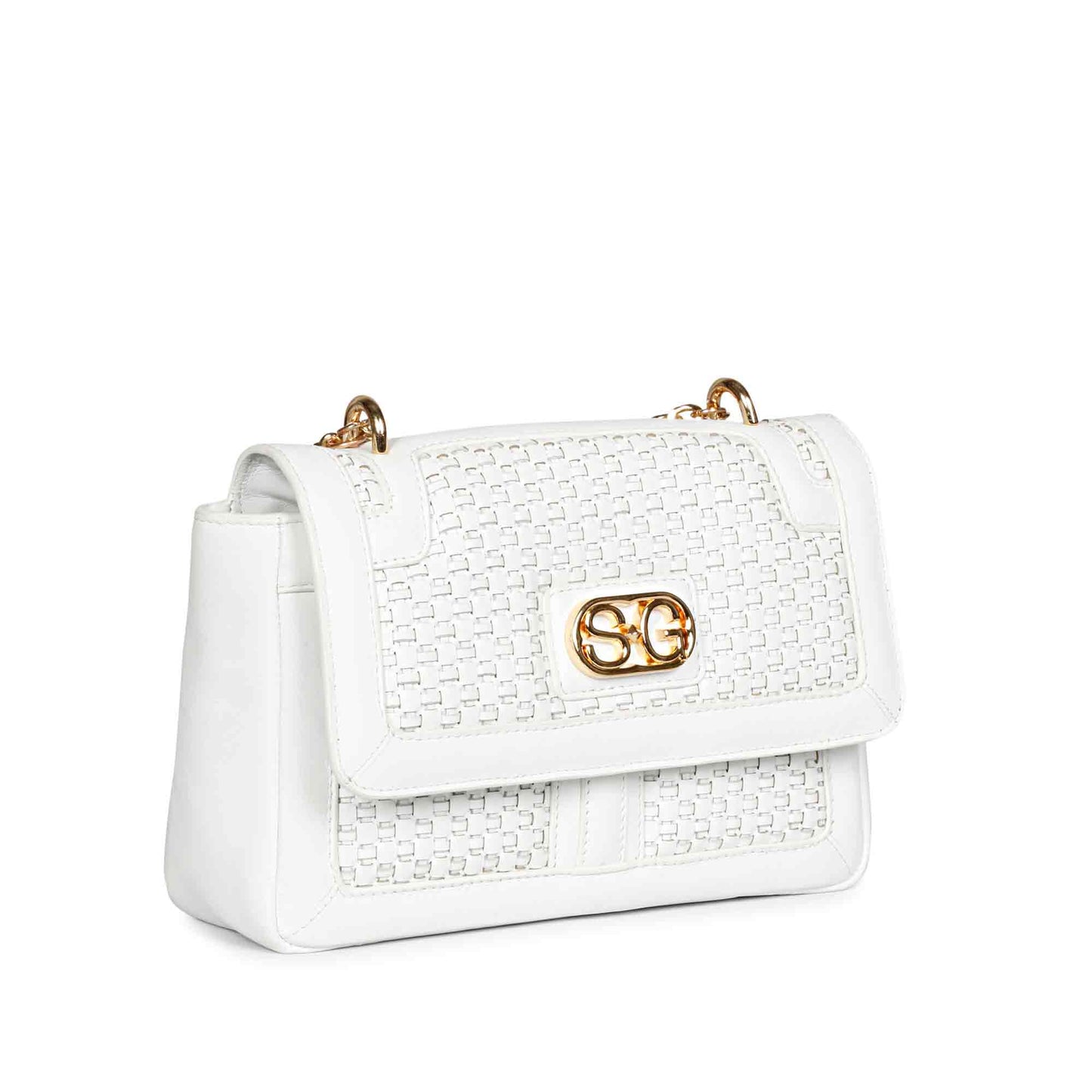 Addie White Hand Woven Leather Sling Bags