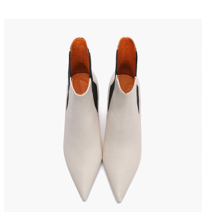 Saint Elliana White Leather Sculpted Heel Chelsea Boots