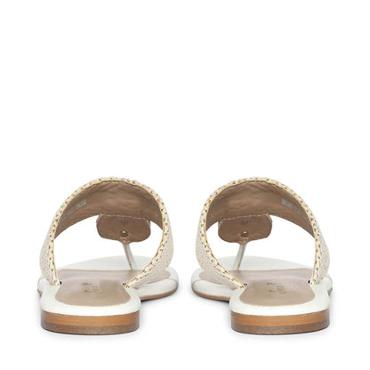 Saint Beau Stone Jeweled White Raffia Flat Sandals