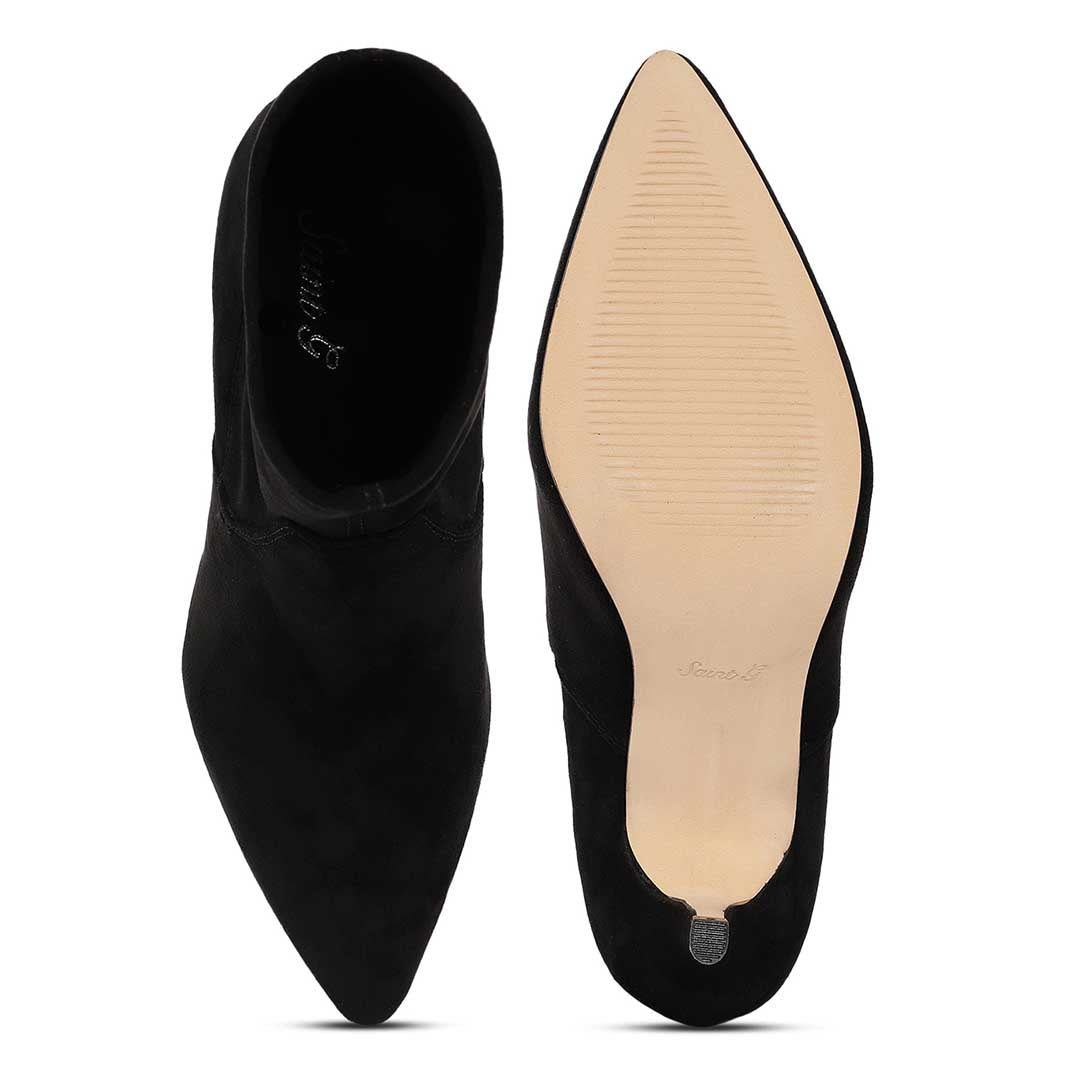 Saint Jemima Black Stretch Suede Kitten Heel Ankle Boots - SaintG India 
