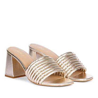 Bethany Strappy Platin Metallic Leather Block Heels