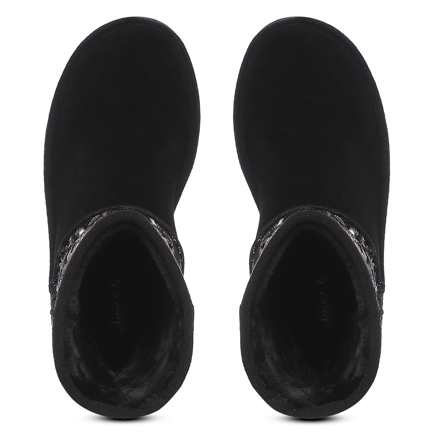 "Saint Corah Sequins Black Snug Boots: Stylish and comfortable women's footwear with sequin embellishments for a touch of glam."