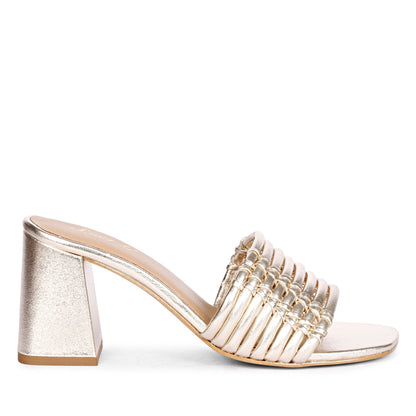 Bethany Strappy Platin Metallic Leather Block Heels