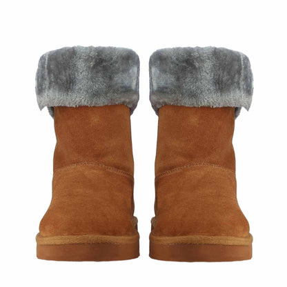 Chic Saint Aurelia Tan Suede Snug Boots with Buckle Detail - Stylish and comfortable leather footwear for a fashionable look