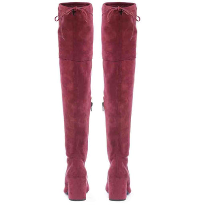 Maroon stretch suede above-the-knee thigh-high boots by Saint Luisa - Elegant and comfortable fashion footwear for a chic look.