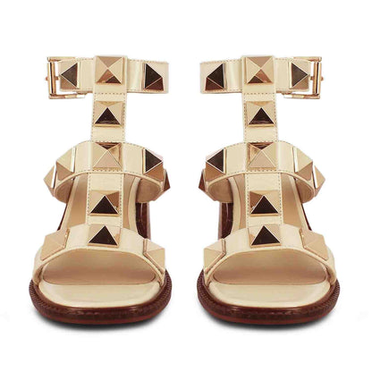 Saint Agnes Off White Leather Metal Studded Block Heels