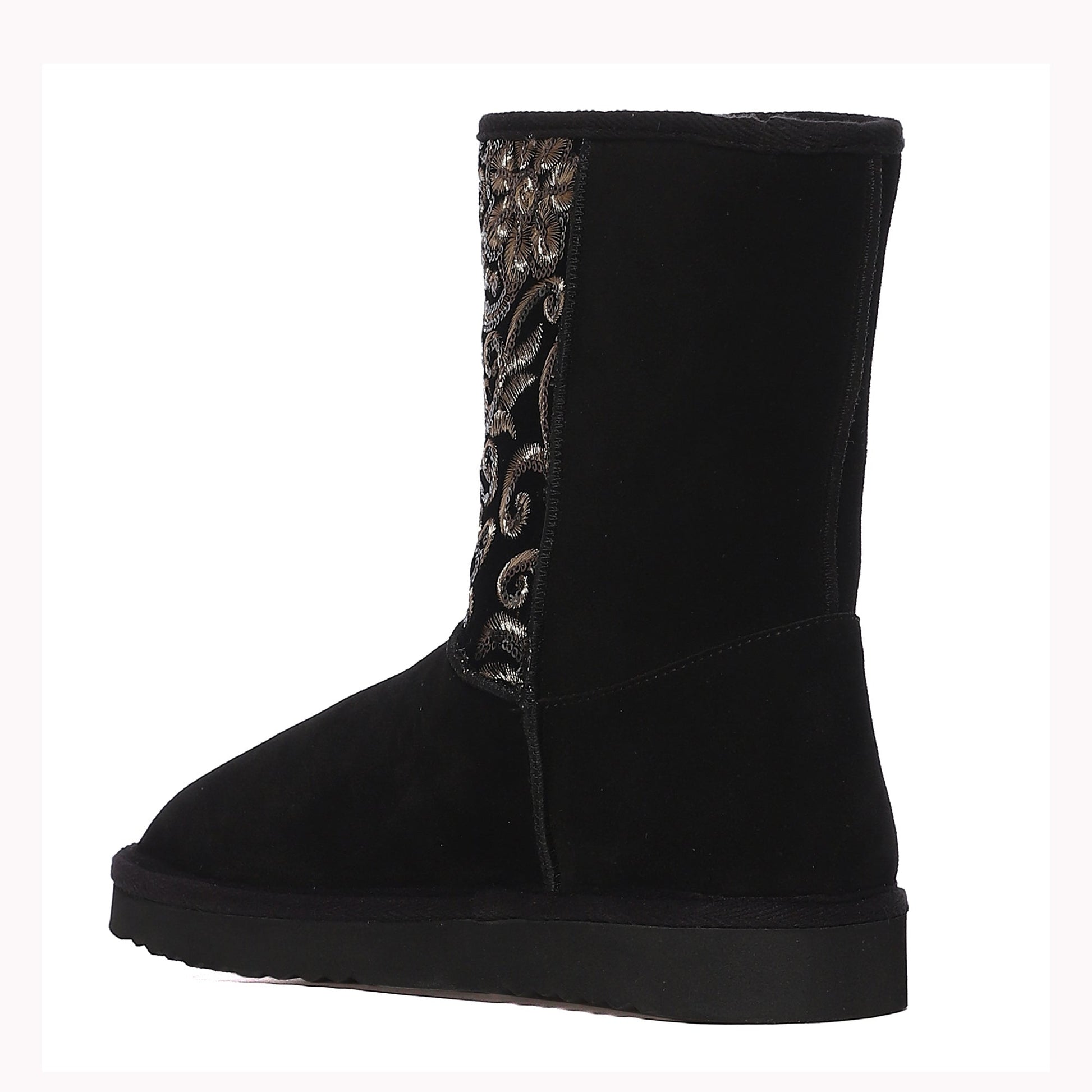 "Saint Corah Sequins Black Snug Boots: Stylish and comfortable women's footwear with sequin embellishments for a touch of glam."