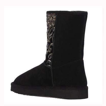 "Saint Corah Sequins Black Snug Boots: Stylish and comfortable women's footwear with sequin embellishments for a touch of glam."